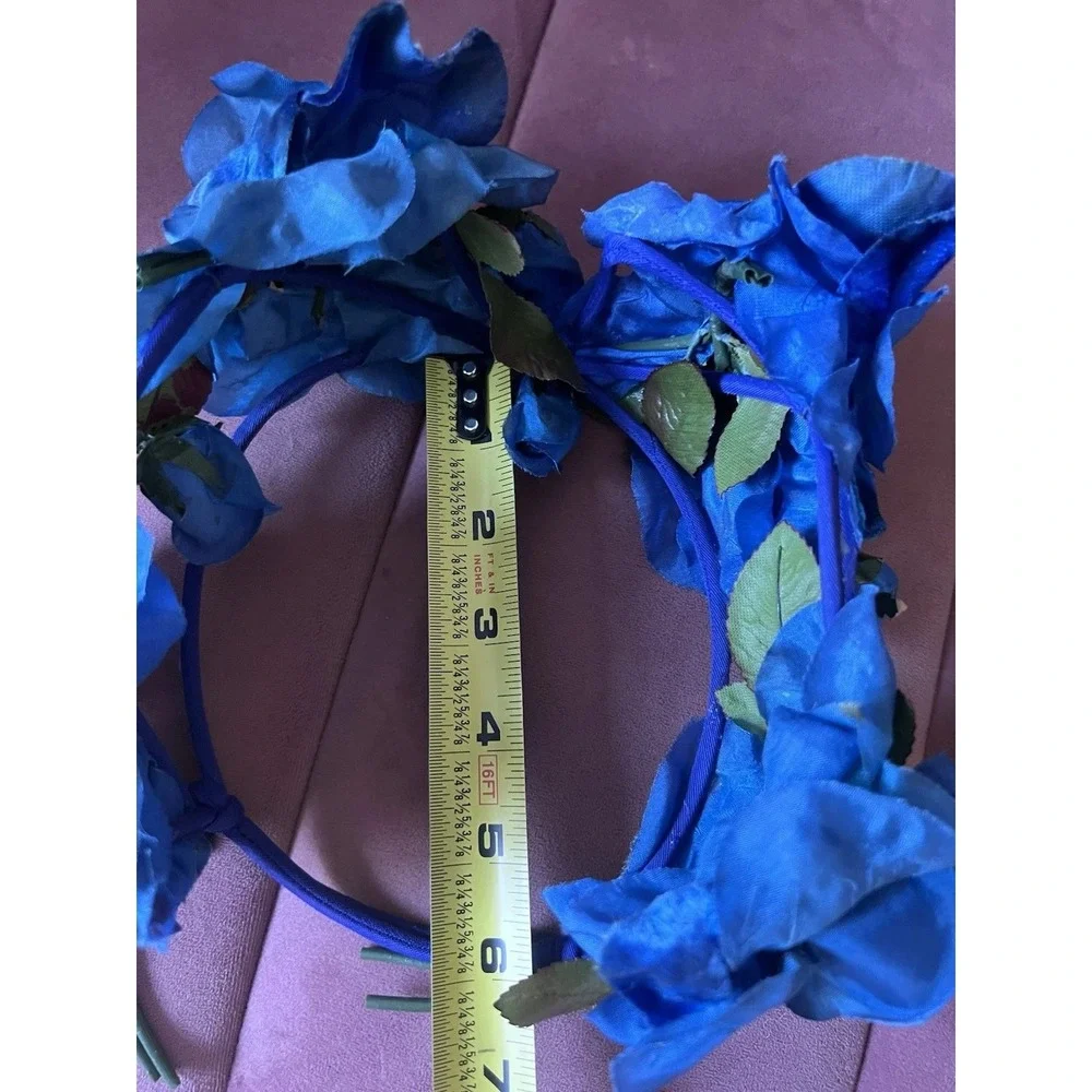 Blue Faux Rose Floral Crown Headband Boho Festival Wedding Hair Accessory